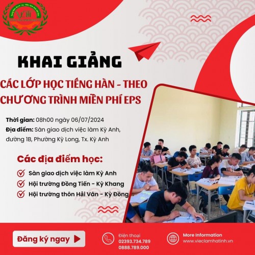 Thông báo khai giảng các lớp tiếng Hàn theo chương trình đi làm việc tại Hàn Quốc miễn phí EPS