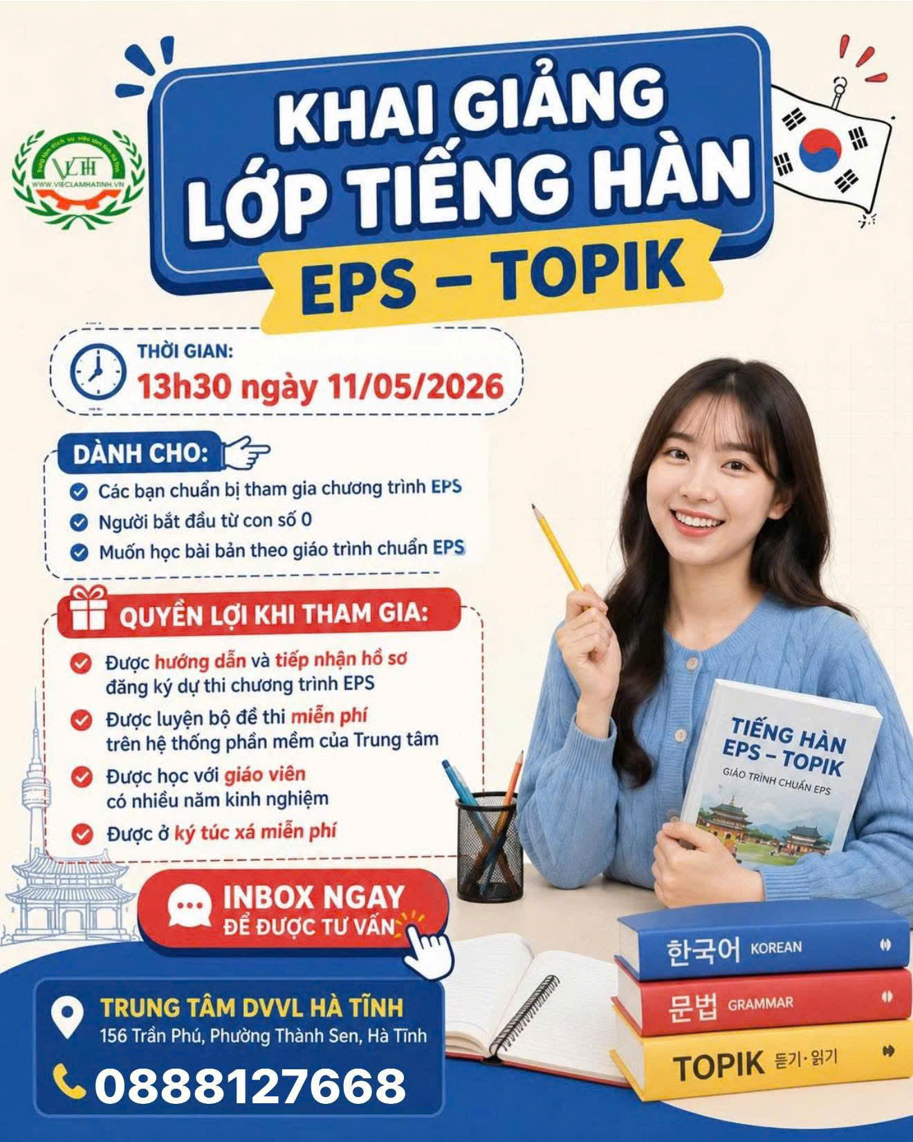 Thông báo khai giảng lớp tiếng Hàn Quốc theo chương trình EPS năm 2026